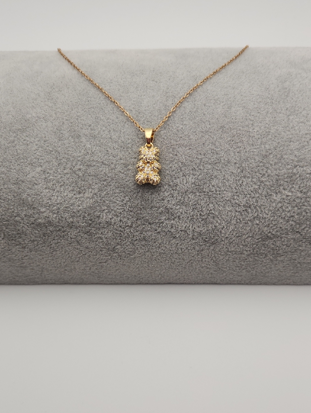 18k Gold Plated Stainless Steel Teddy Bear Necklace | Zircon Pave Bear Pendant